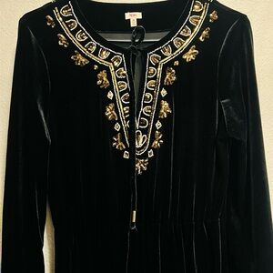 Reba Black Velvet Dress with Gold Accents